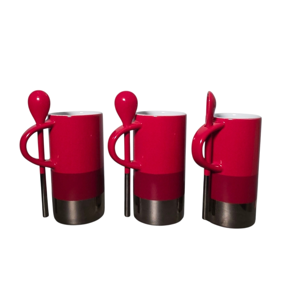 Starbucks VerismoTM Mug, 8 fl oz with Spoon Red Silver Set Of 3